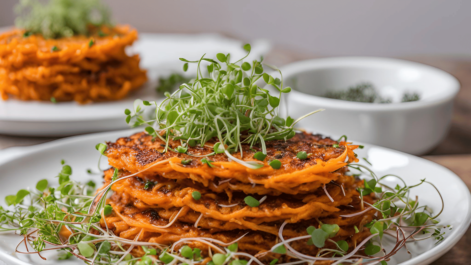 Süßkartoffel-Rösti mit Rucola-Microgreens