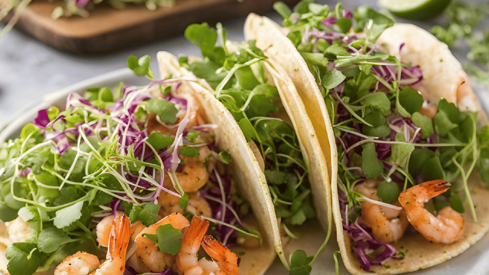 Garnelen-Tacos mit Rucola-Microgreens