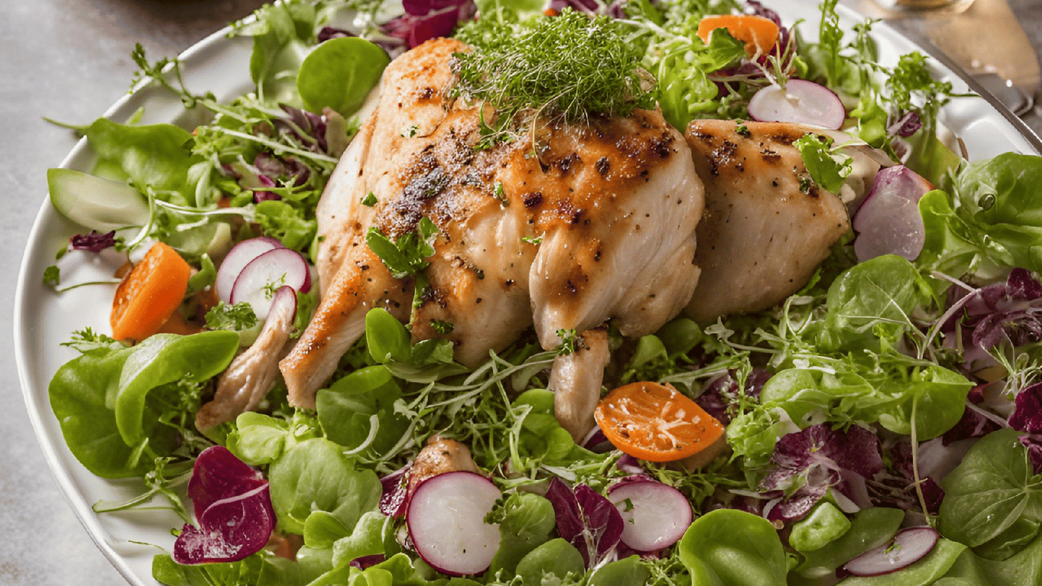 Hähnchen-Salat mit Radieschen-Microgreens