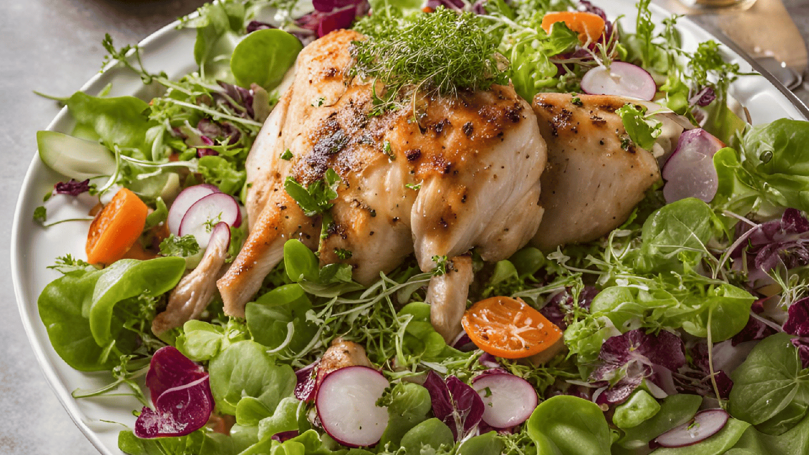 Hähnchen-Salat mit Radieschen-Microgreens