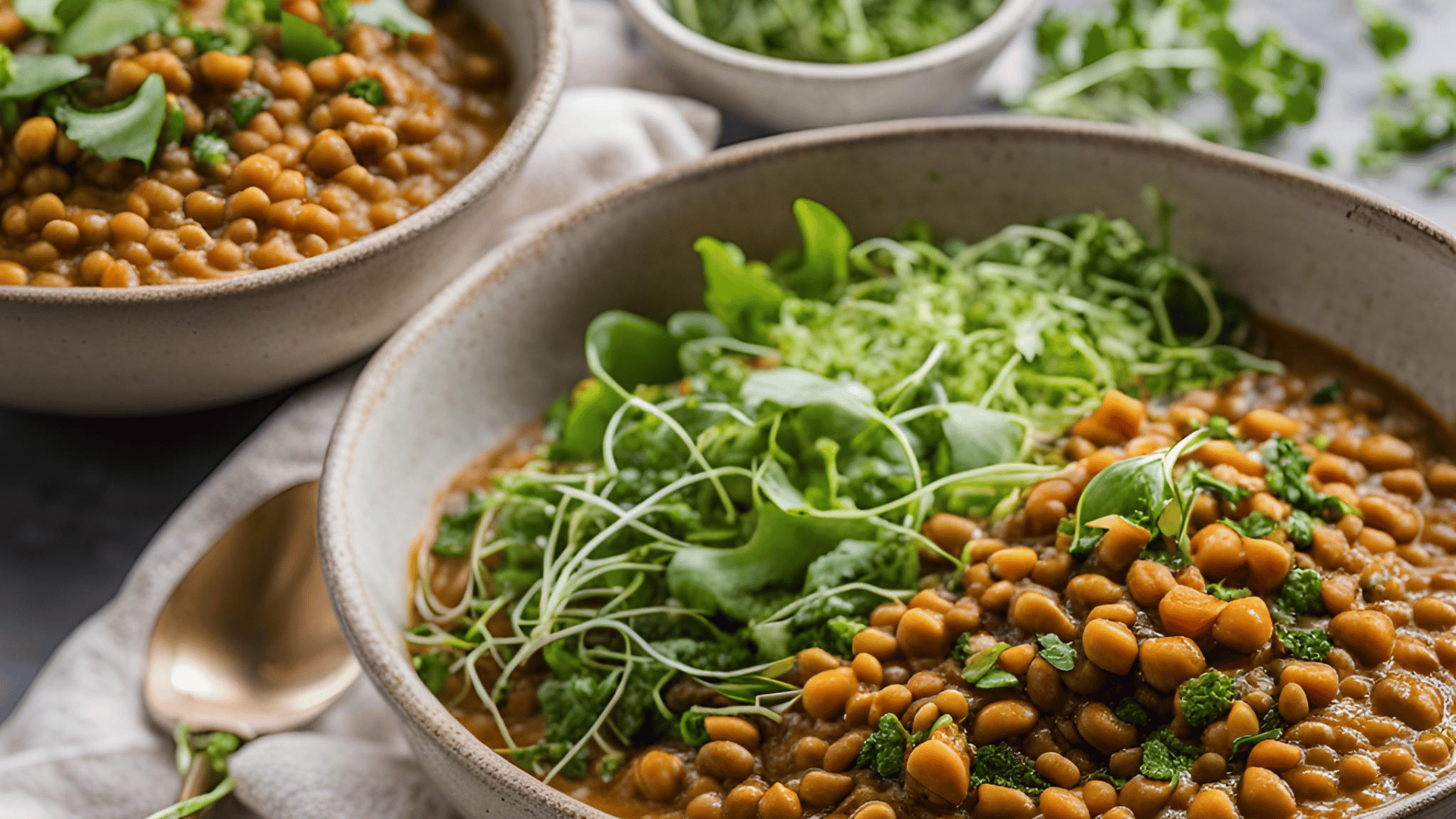 Linsen-Curry mit Brokkoli-Microgreens